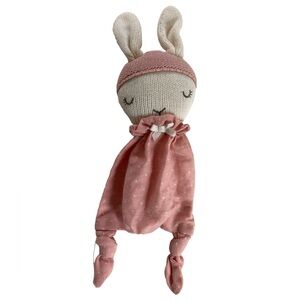 TJX Europe Knit Bunny Rabbit Lovey Security Blanket White Pink Plush Knotted 12"